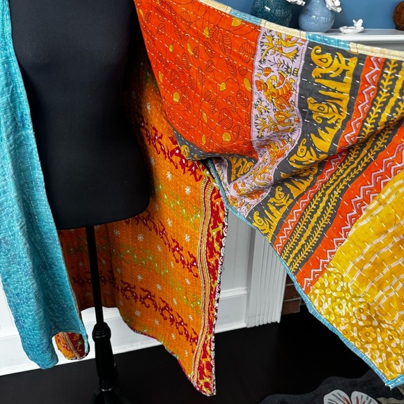 GORGEOUS Nwot Handmade India Kantha Kimono ~ OOAK! Amazing colorway! Reversible - Picture 4 of 7